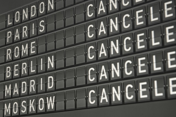 Trips cancelled on airport destination board